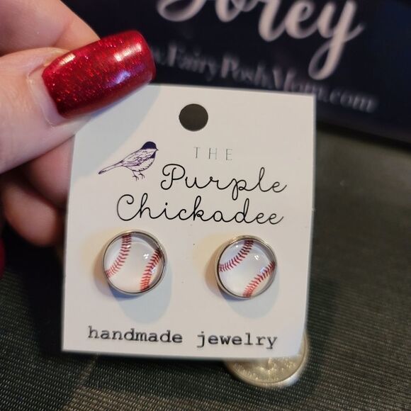 Baseball Softball Stud Earrings 12mm - Picture 4 of 4